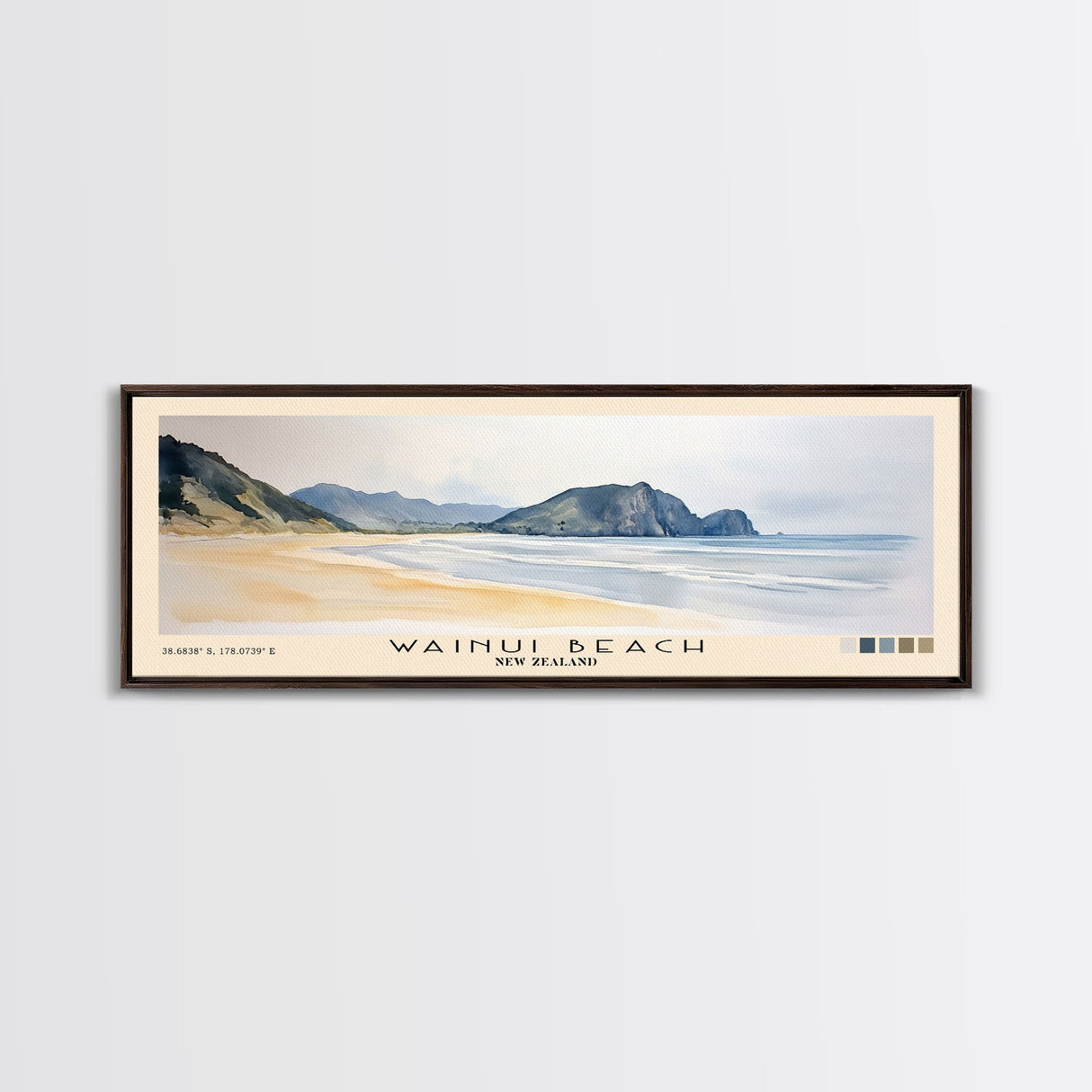 Wainui Beach, New Zealand Watercolor Print, Vacation Gift, New Zealand Wall Art, Beach Painting, Beach Decor, Large Wall Art, Wood Frame Art