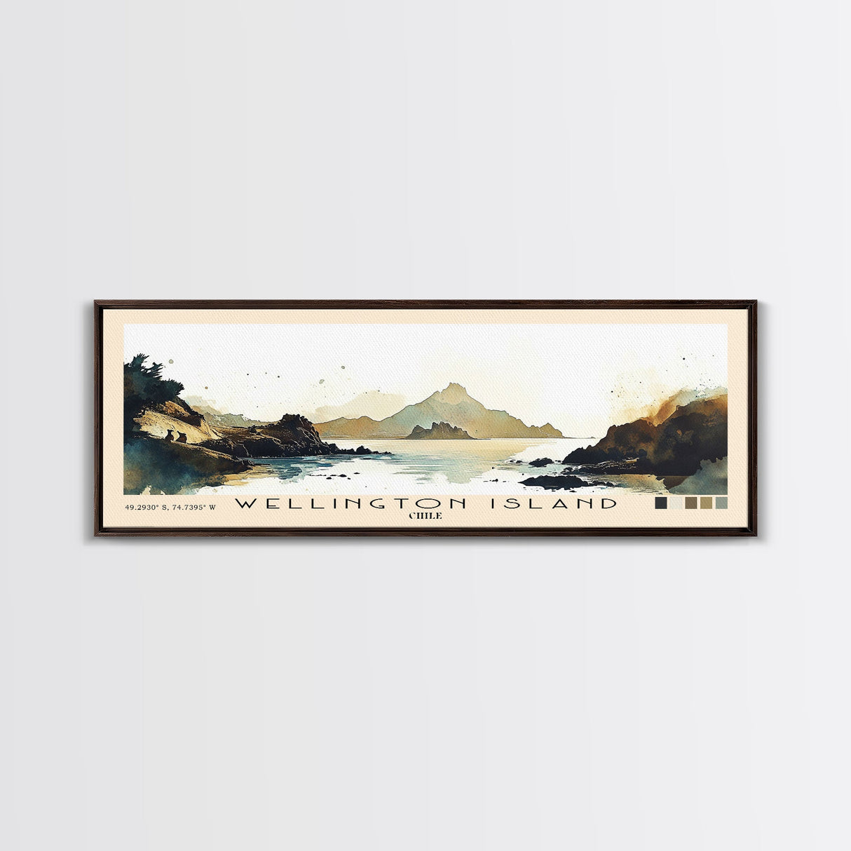 Wellington Island, Chile Watercolor Beach Print, Vacation Gift, Chile Wall Art, Framed Canvas Print, Framed Beach Painting