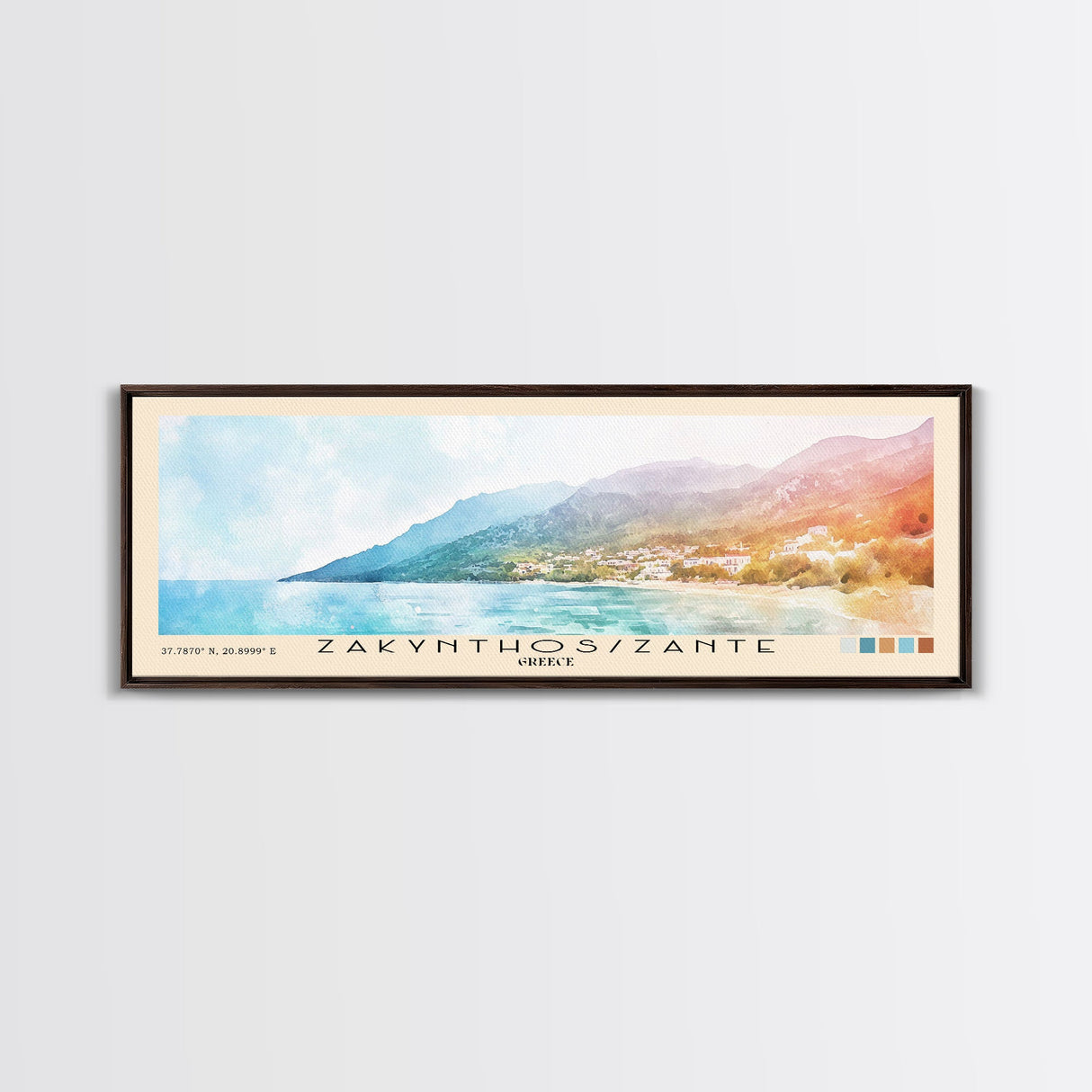 Zakynthos/Zante, Greece Watercolor Print, Vacation Gift, Greece Wall Art, Beach Painting, Beach Decor, Large Wall Art, Wood Frame Art