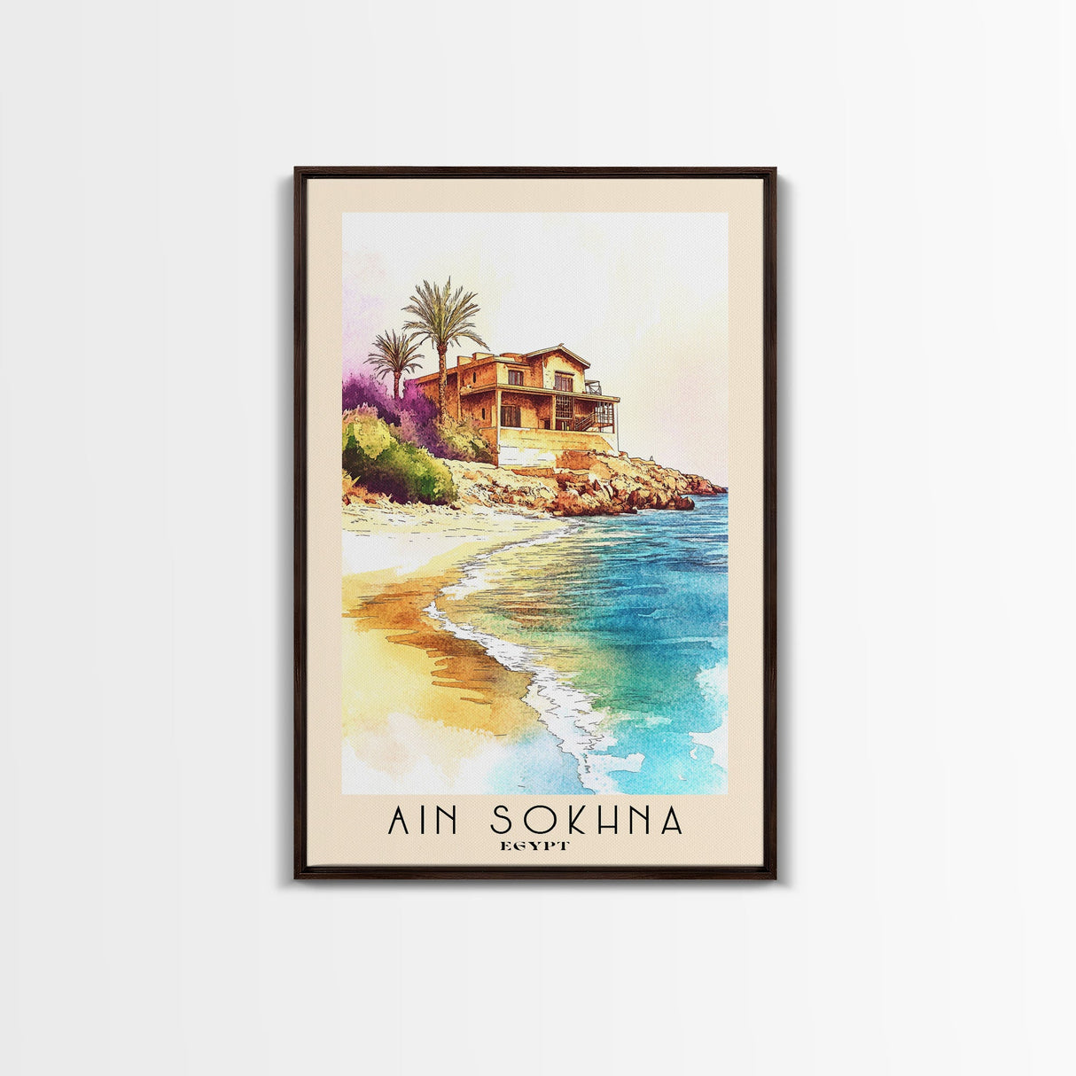 Ain Sokhna, Egypt Watercolor Print, Vacation Gift, Egypt Wall Art, Beach Painting, Beach Decor, Large Wall Art, Wood Frame Art