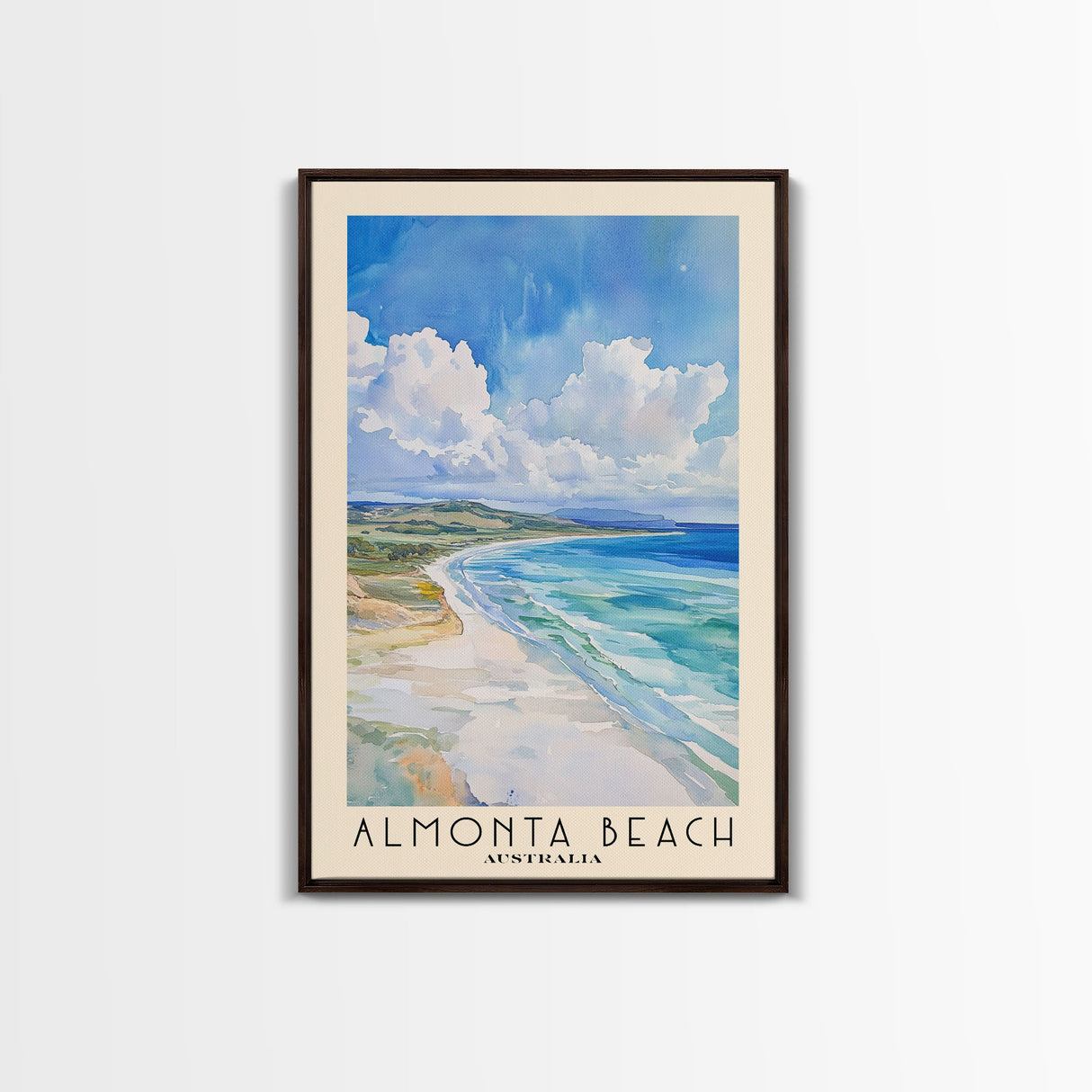 Almonta Beach, Australia Watercolor Beach Print, Vacation Gift, Australia Wall Art, Framed Canvas Print, Framed Beach Painting