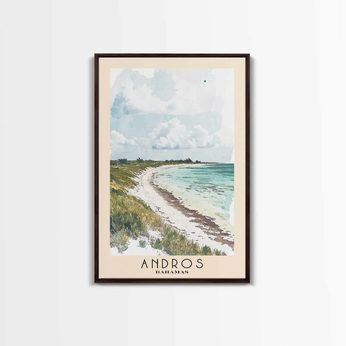 Andros, Bahamas Watercolor Beach Print, Vacation Gift, Bahamas Wall Art, Framed Canvas Print, Framed Beach Painting