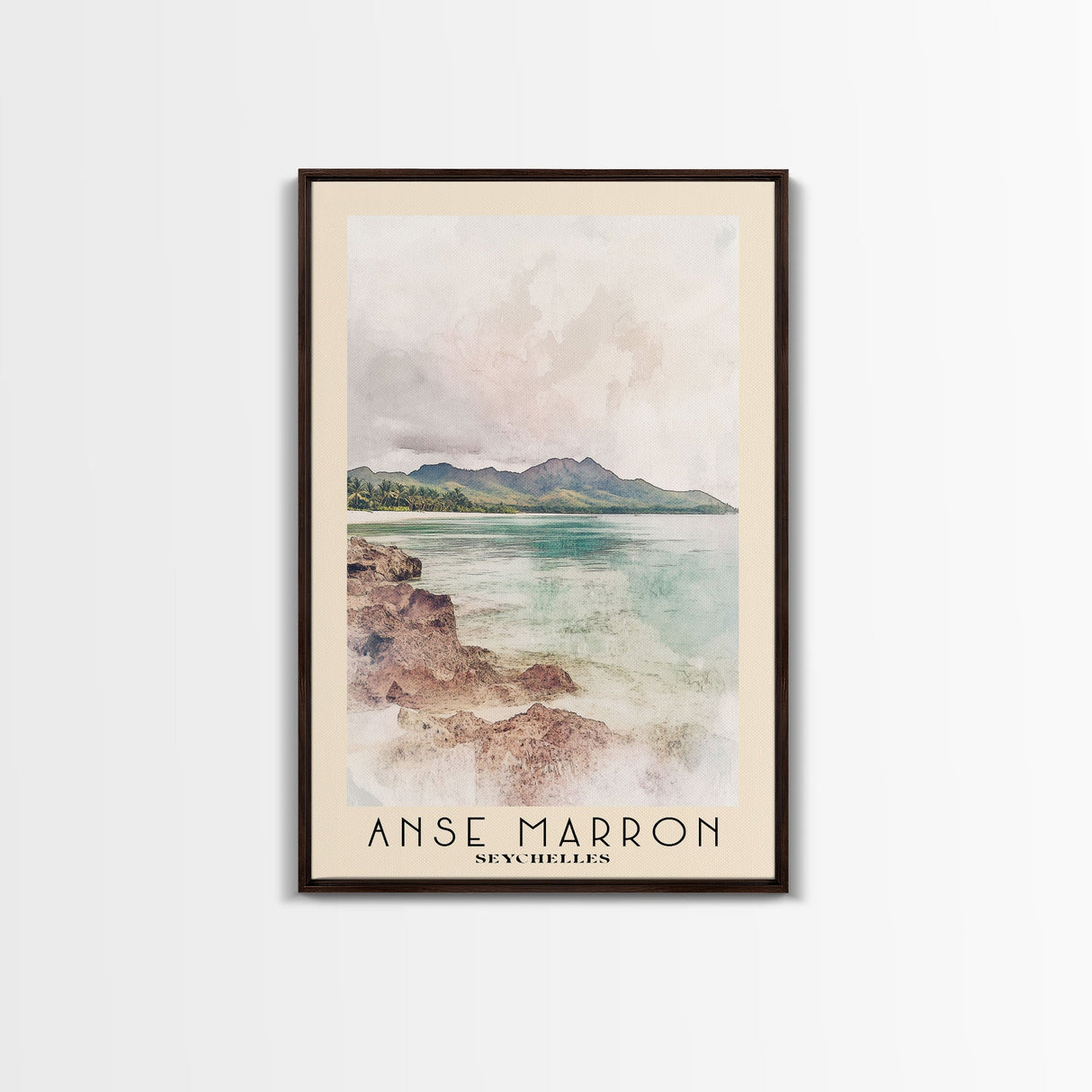 Anse Marron, Seychelles Watercolor Print, Vacation Gift, Seychelles Wall Art, Beach Painting, Beach Decor, Large Wall Art, Wood Frame Art