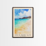 Anse de Grande Saline, St. Barths Watercolor Print, Vacation Gift, St. Barths Wall Art, Beach Painting, Beach Decor, Large Wall Art, Wood Frame Art