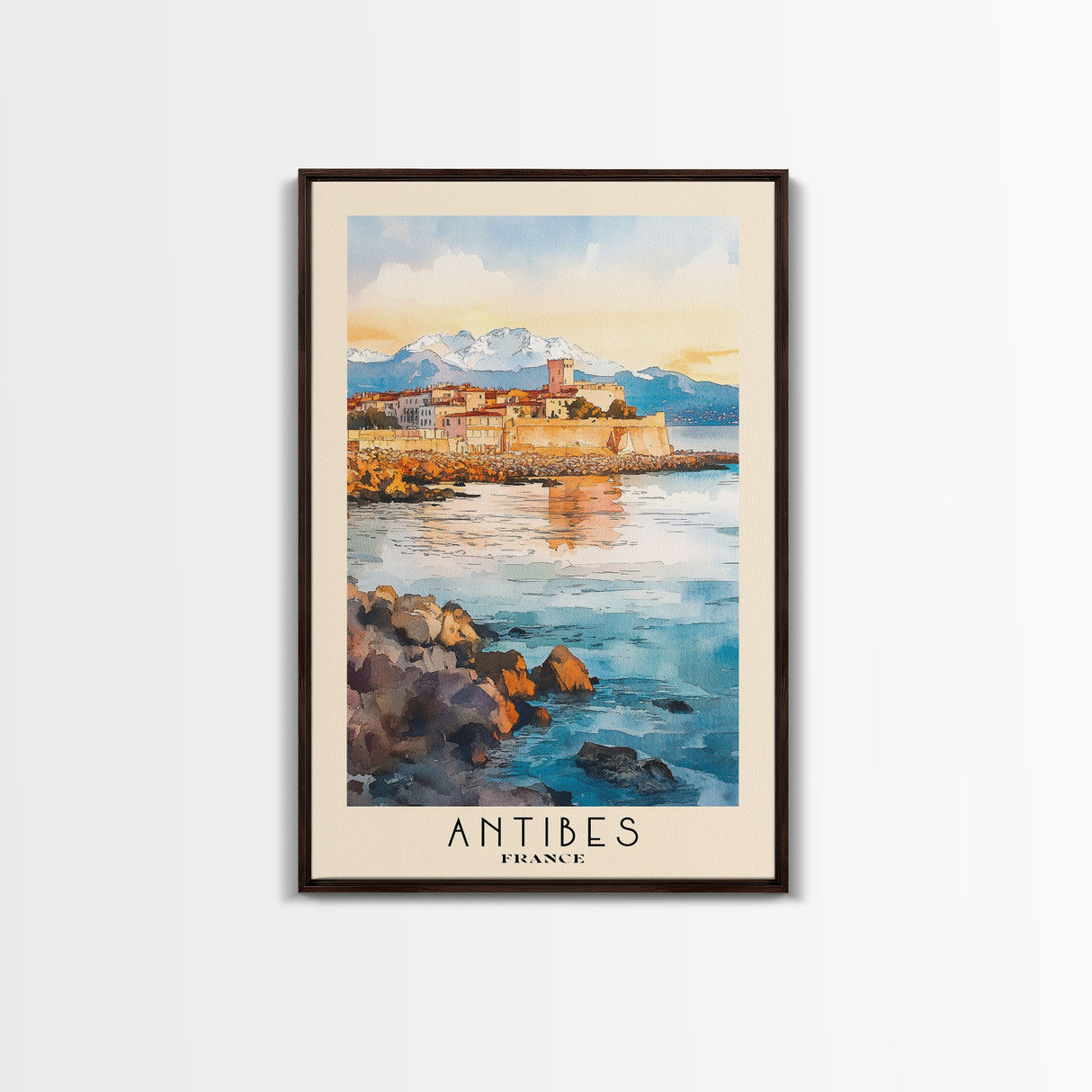 Antibes, France Watercolor Print, Vacation Gift, France Wall Art, Beach Painting, Beach Decor, Large Wall Art, Wood Frame Art