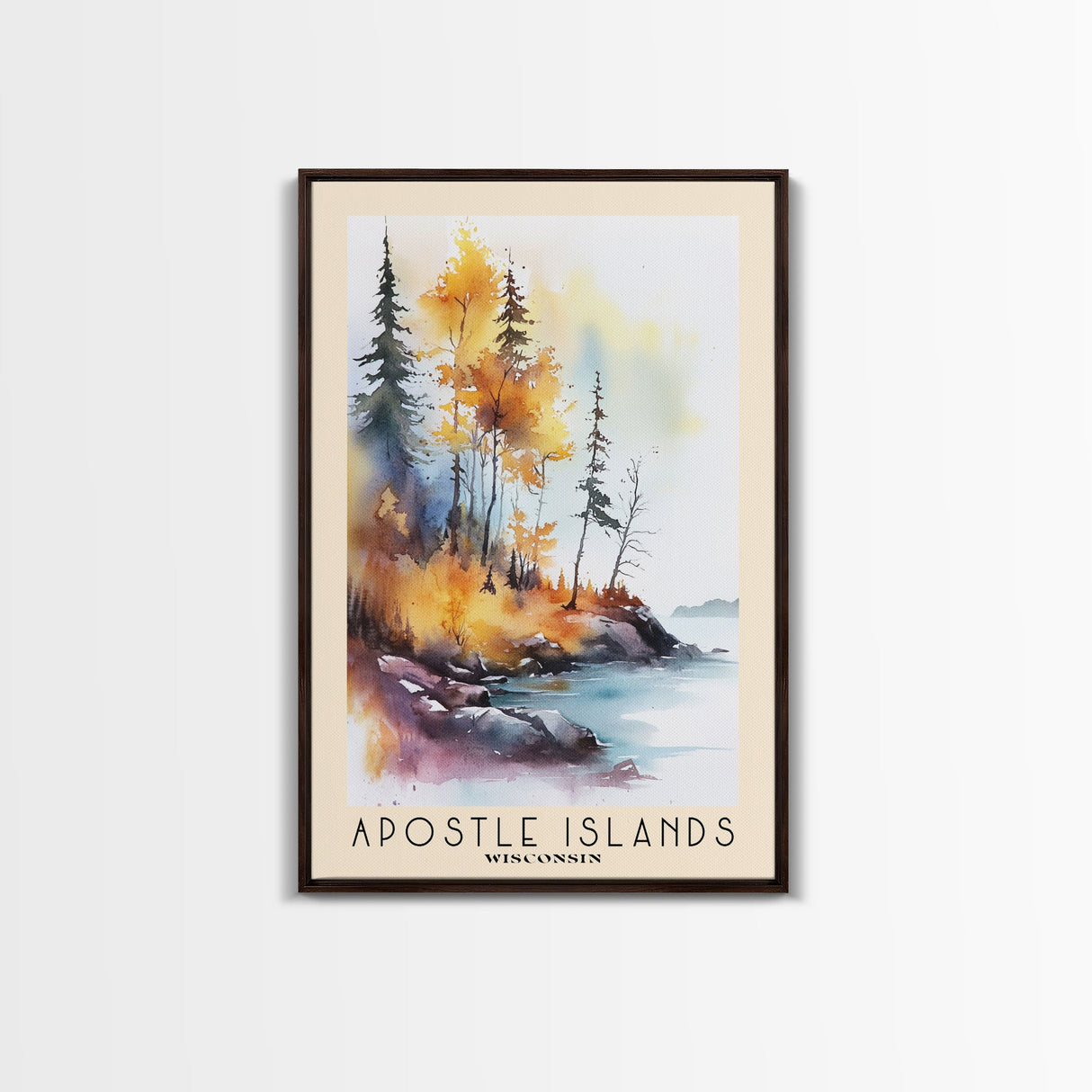 Apostle Islands, Wisconsin Watercolor Print, Vacation Gift, Wisconsin Wall Art, Beach Painting, Beach Decor, Large Wall Art, Wood Frame Art