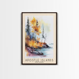 Apostle Islands, Wisconsin Watercolor Print, Vacation Gift, Wisconsin Wall Art, Beach Painting, Beach Decor, Large Wall Art, Wood Frame Art