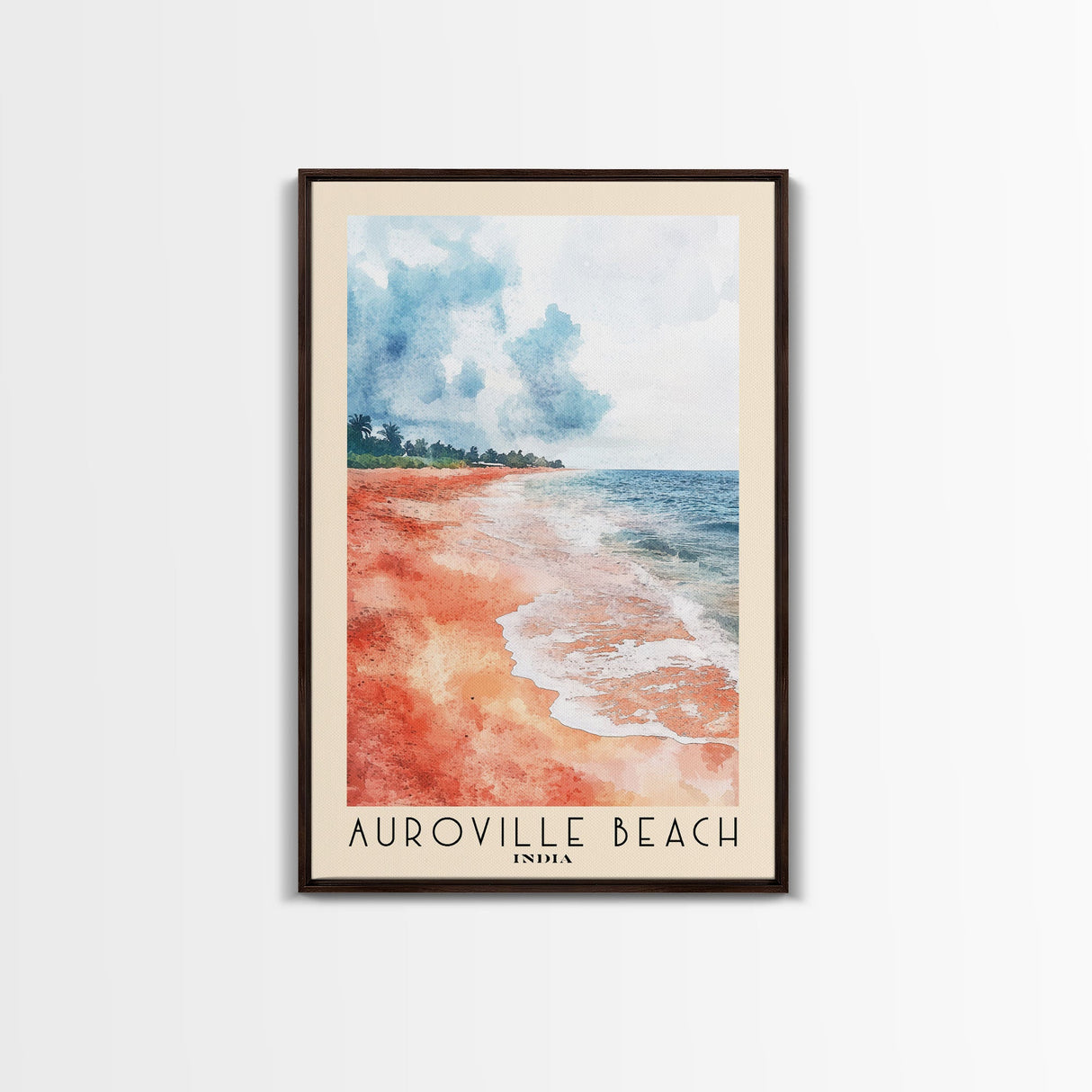 Auroville Beach, India Watercolor Beach Print, Vacation Gift, India Wall Art, Framed Canvas Print, Framed Beach Painting