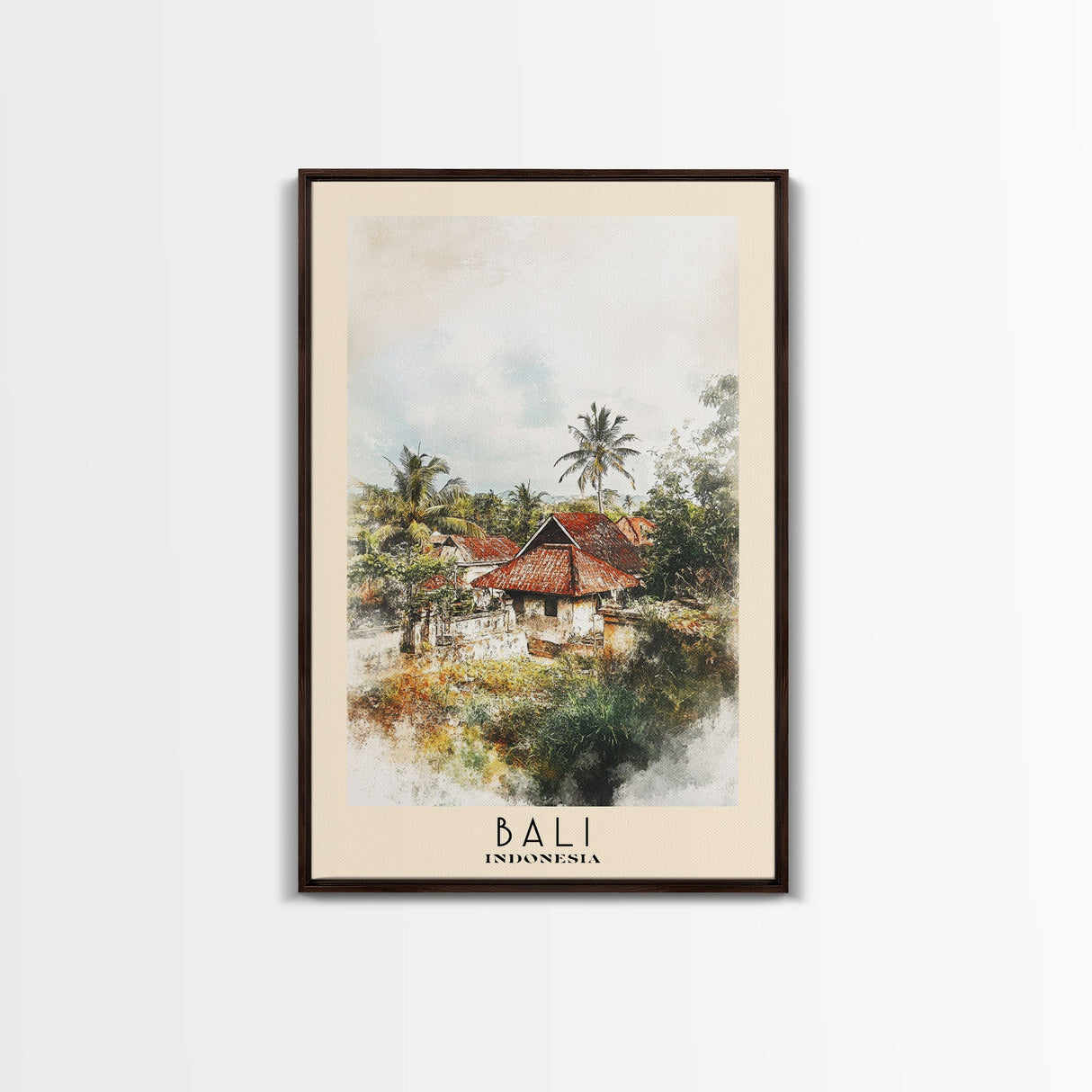 Bali, Indonesia Watercolor Print, Vacation Gift, Indonesia Wall Art, Beach Painting, Beach Decor, Large Wall Art, Wood Frame Art