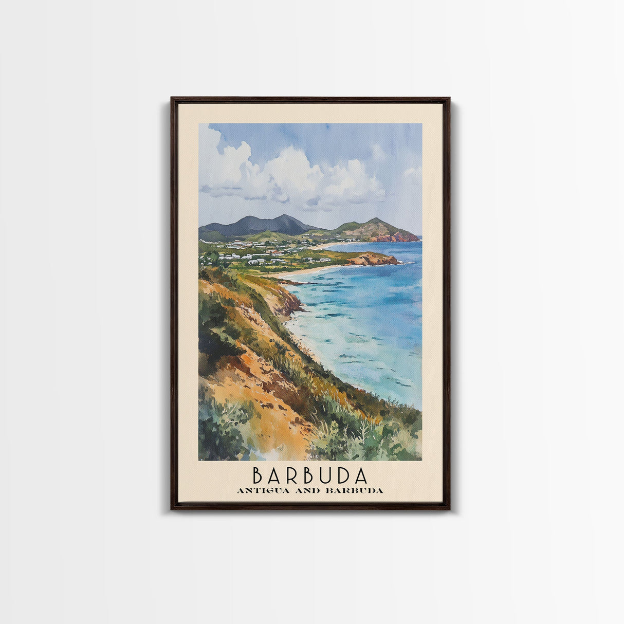 Barbuda, Antigua and Barbuda Watercolor Beach Print, Vacation Gift, Antigua and Barbuda Wall Art, Framed Canvas Print, Framed Beach Painting