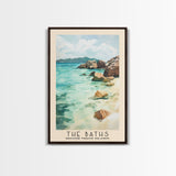 The Baths, British Virgin Islands Watercolor Beach Print, Vacation Gift, British Virgin Islands Wall Art, Framed Canvas Print, Framed Beach Painting