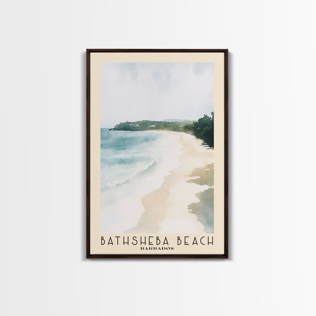 Bathsheba Beach, Barbados Watercolor Print, Vacation Gift, Barbados Wall Art, Beach Painting, Beach Decor, Large Wall Art, Wood Frame Art