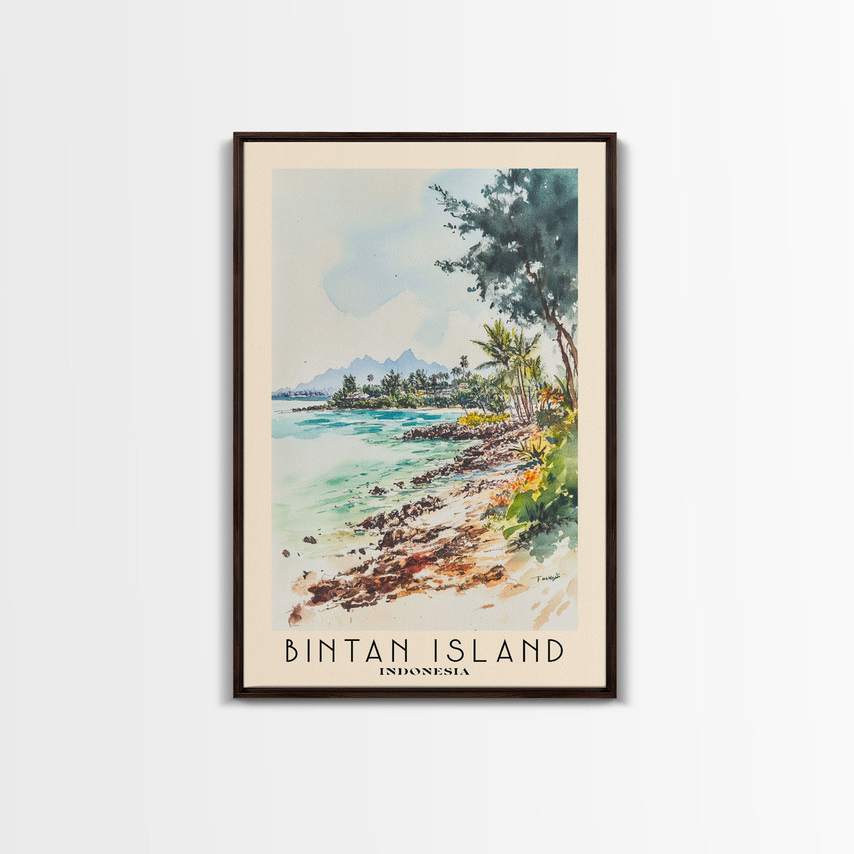 Bintan Island, Indonesia Watercolor Beach Print, Vacation Gift, Indonesia Wall Art, Framed Canvas Print, Framed Beach Painting