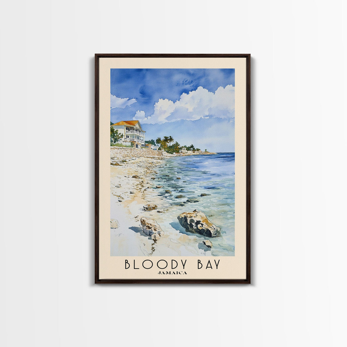 Bloody Bay, Jamaica Watercolor Beach Print, Vacation Gift, Jamaica Wall Art, Framed Canvas Print, Framed Beach Painting