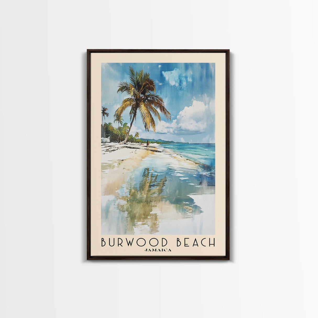 Burwood Beach, Jamaica Watercolor Beach Print, Vacation Gift, Jamaica Wall Art, Framed Canvas Print, Framed Beach Painting