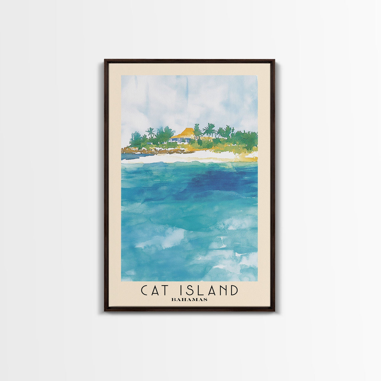 Cat Island, Bahamas Watercolor Beach Print, Vacation Gift, Bahamas Wall Art, Framed Canvas Print, Framed Beach Painting