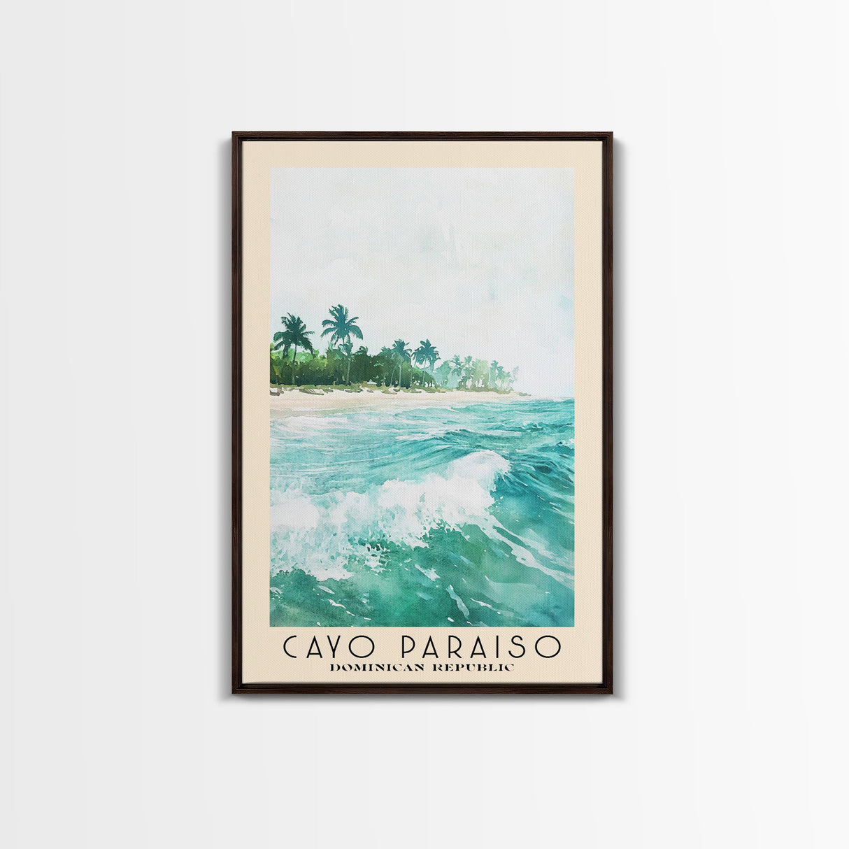 Cayo Paraiso, Dominican Republic Watercolor Beach Print, Vacation Gift, Dominican Republic Wall Art, Framed Canvas Print, Framed Beach Painting