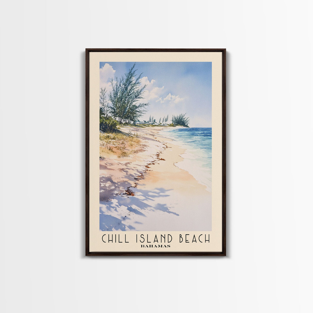 Chill Island Beach, Bahamas Watercolor Beach Print, Vacation Gift, Bahamas Wall Art, Framed Canvas Print, Framed Beach Painting