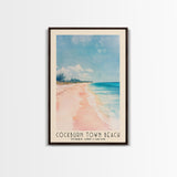 Cockburn Town Beach, Turks and Caicos Watercolor Beach Print, Vacation Gift, Turks and Caicos Wall Art, Framed Canvas Print, Framed Beach Painting