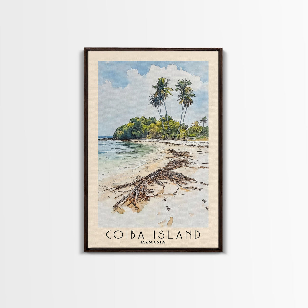 Coiba Island, Panamá Watercolor Beach Print, Vacation Gift, Panamá Wall Art, Framed Canvas Print, Framed Beach Painting