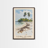 Coiba Island, Panamá Watercolor Beach Print, Vacation Gift, Panamá Wall Art, Framed Canvas Print, Framed Beach Painting