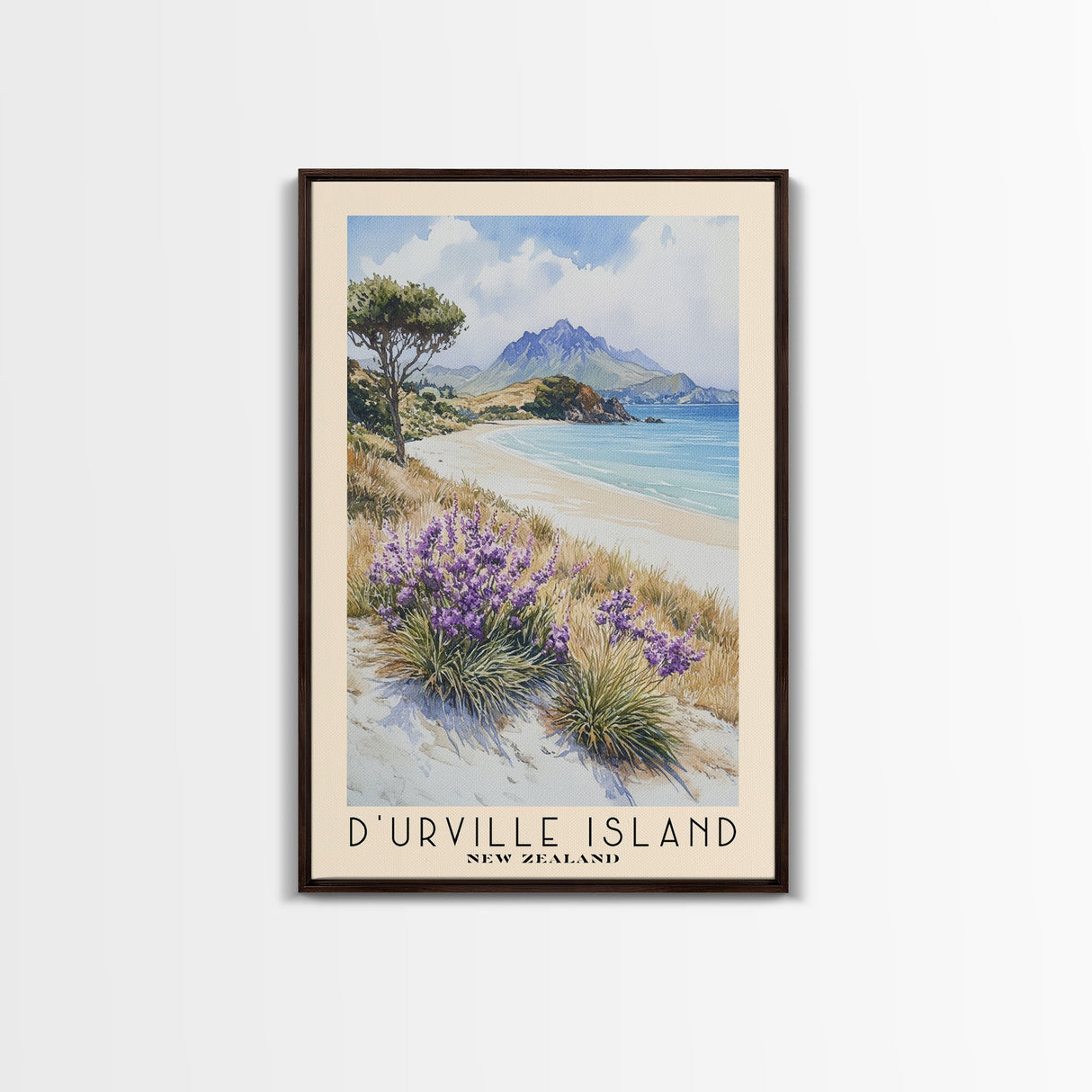 D’Urville Island, New Zealand Watercolor Beach Print, Vacation Gift, New Zealand Wall Art, Framed Canvas Print, Framed Beach Painting