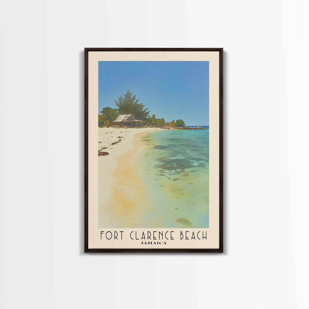 Fort Clarence Beach, Jamaica Watercolor Beach Print, Vacation Gift, Jamaica Wall Art, Framed Canvas Print, Framed Beach Painting