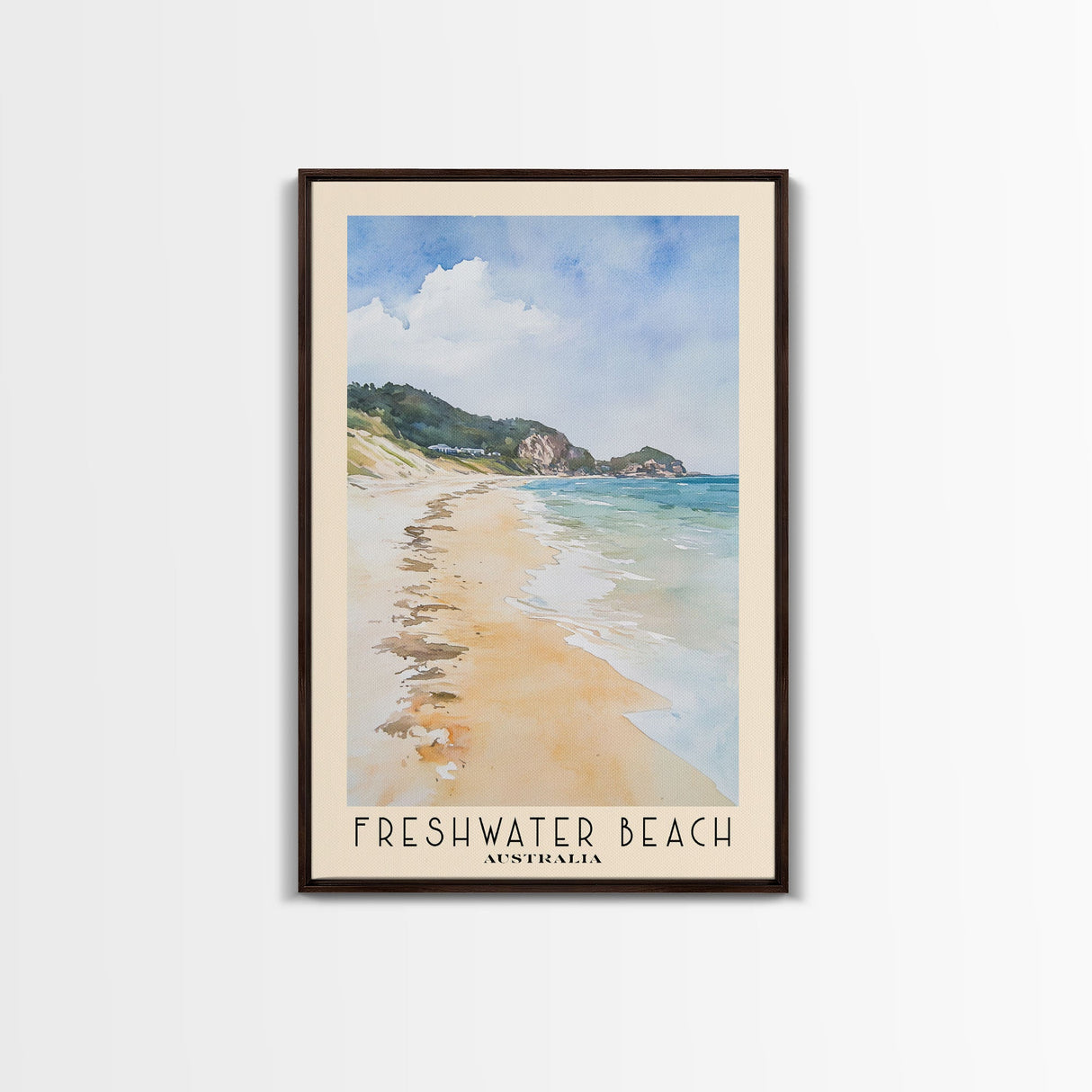 Freshwater Beach, Australia Watercolor Beach Print, Vacation Gift, Australia Wall Art, Framed Canvas Print, Framed Beach Painting