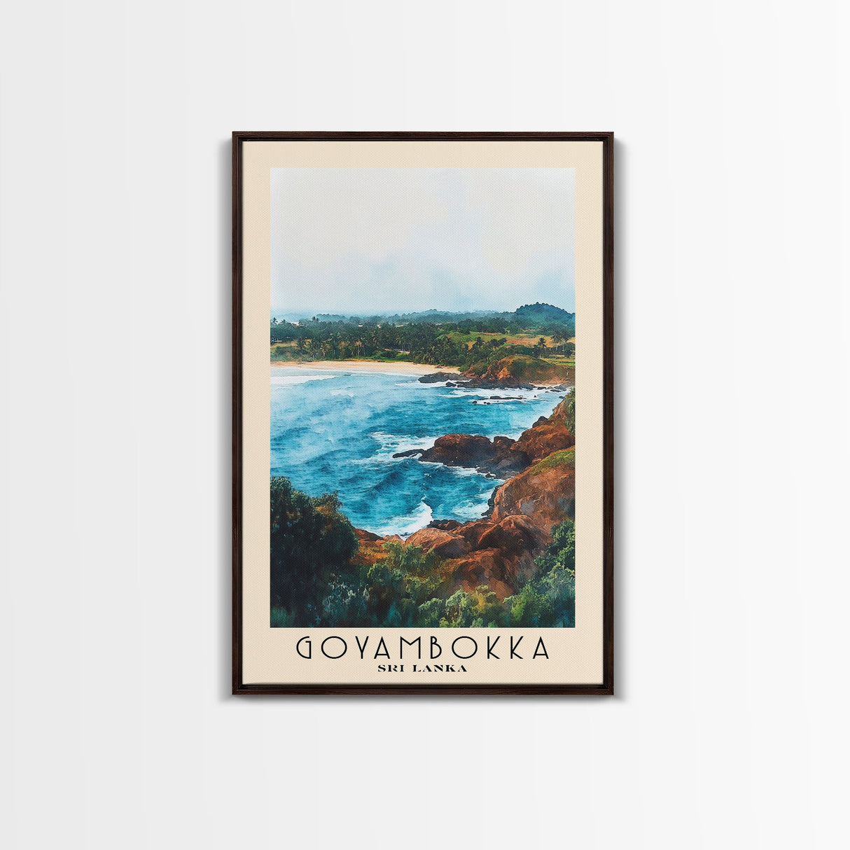 Goyambokka, Sri Lanka Watercolor Beach Print, Vacation Gift, Sri Lanka Wall Art, Framed Canvas Print, Framed Beach Painting