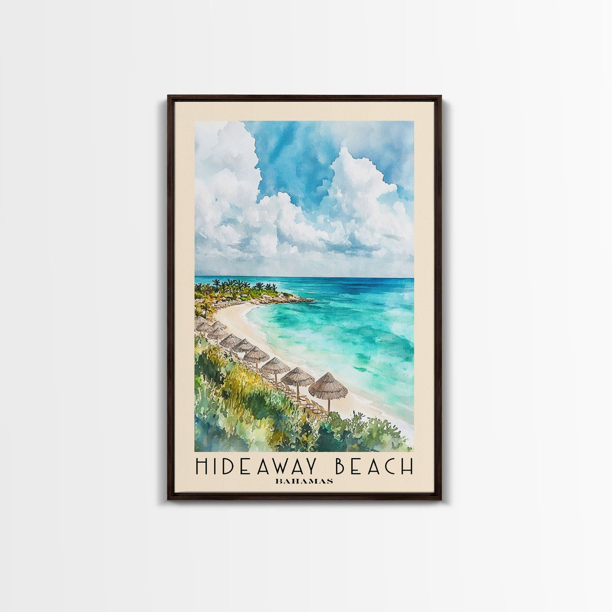 Hideaway Beach, Bahamas Watercolor Beach Print, Vacation Gift, Bahamas Wall Art, Framed Canvas Print, Framed Beach Painting