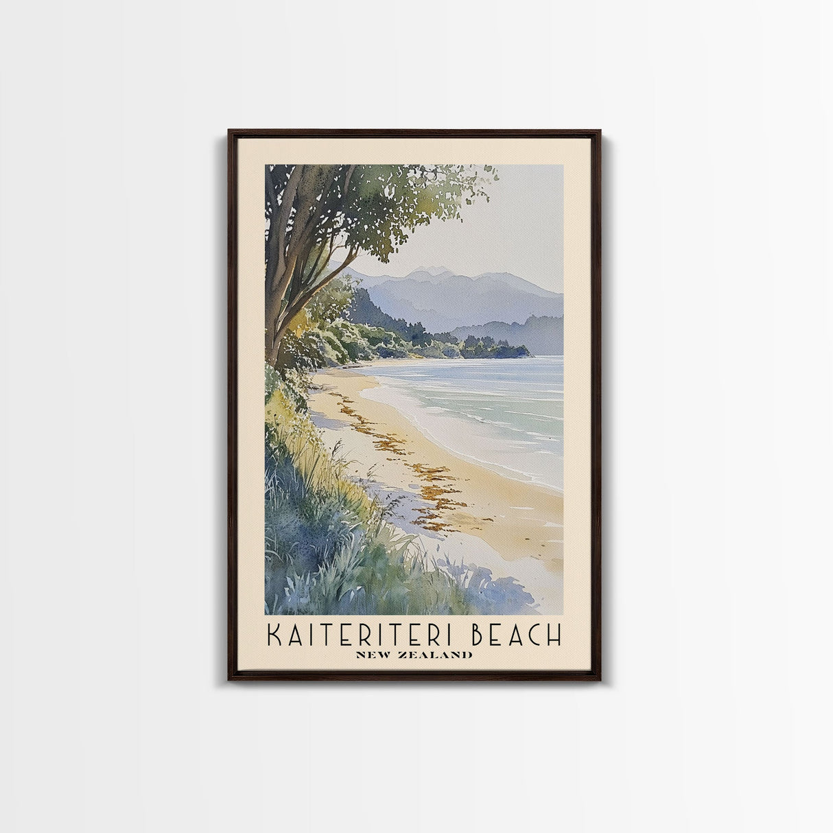 Kaiteriteri Beach, New Zealand Watercolor Beach Print, Vacation Gift, New Zealand Wall Art, Framed Canvas Print, Framed Beach Painting