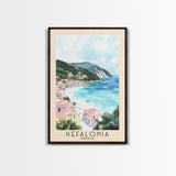 Kefalonia, Greece Watercolor Beach Print, Vacation Gift, Greece Wall Art, Framed Canvas Print, Framed Beach Painting