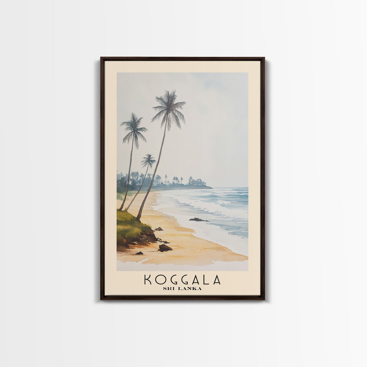 Koggala, Sri Lanka Watercolor Beach Print, Vacation Gift, Sri Lanka Wall Art, Framed Canvas Print, Framed Beach Painting