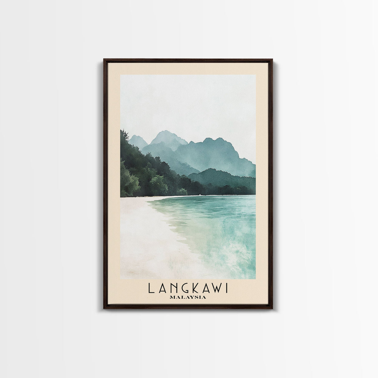 Langkawi, Malaysia Watercolor Beach Print, Vacation Gift, Malaysia Wall Art, Framed Canvas Print, Framed Beach Painting