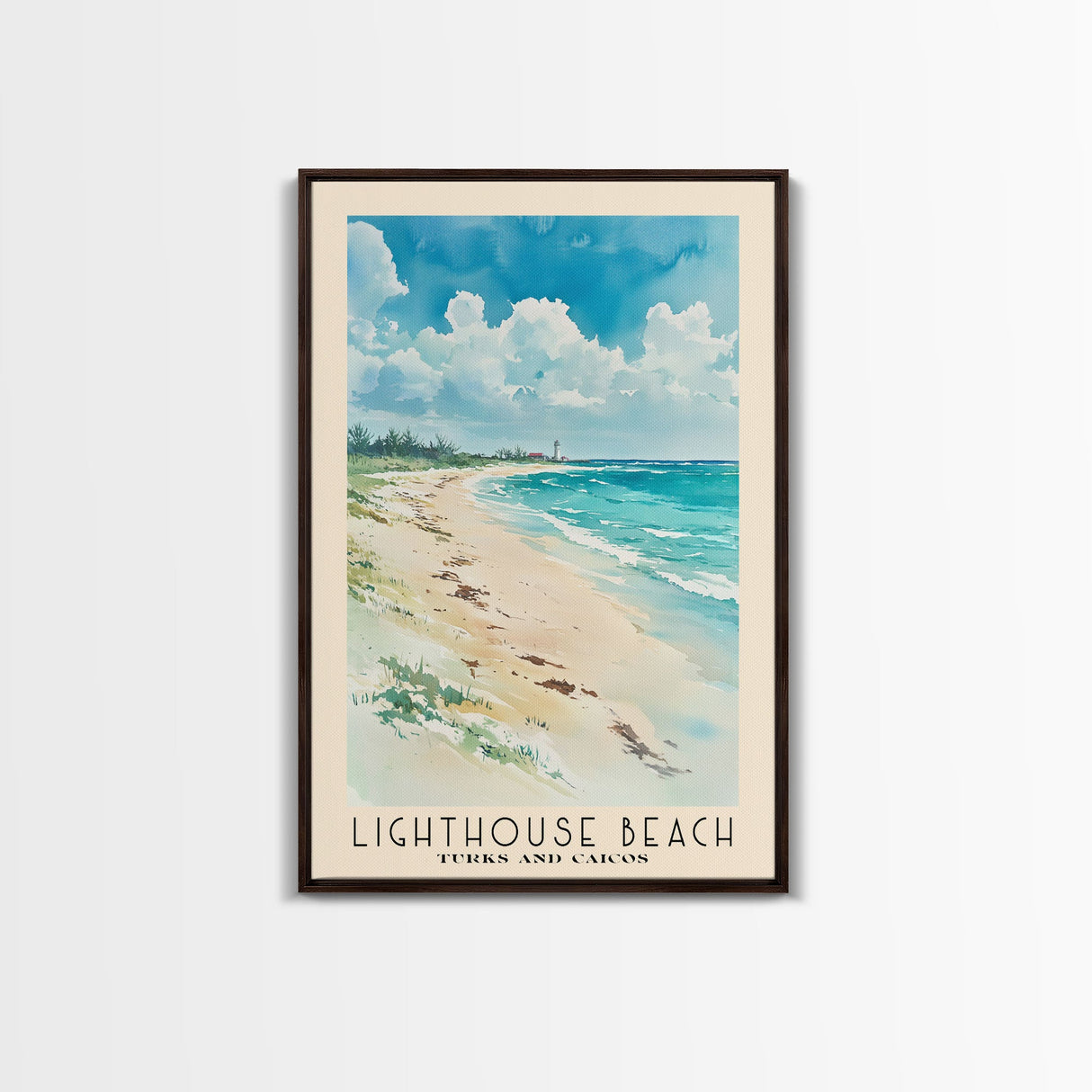 Lighthouse Beach, Turks and Caicos Watercolor Beach Print, Vacation Gift, Turks and Caicos Wall Art, Framed Canvas Print, Framed Beach Painting