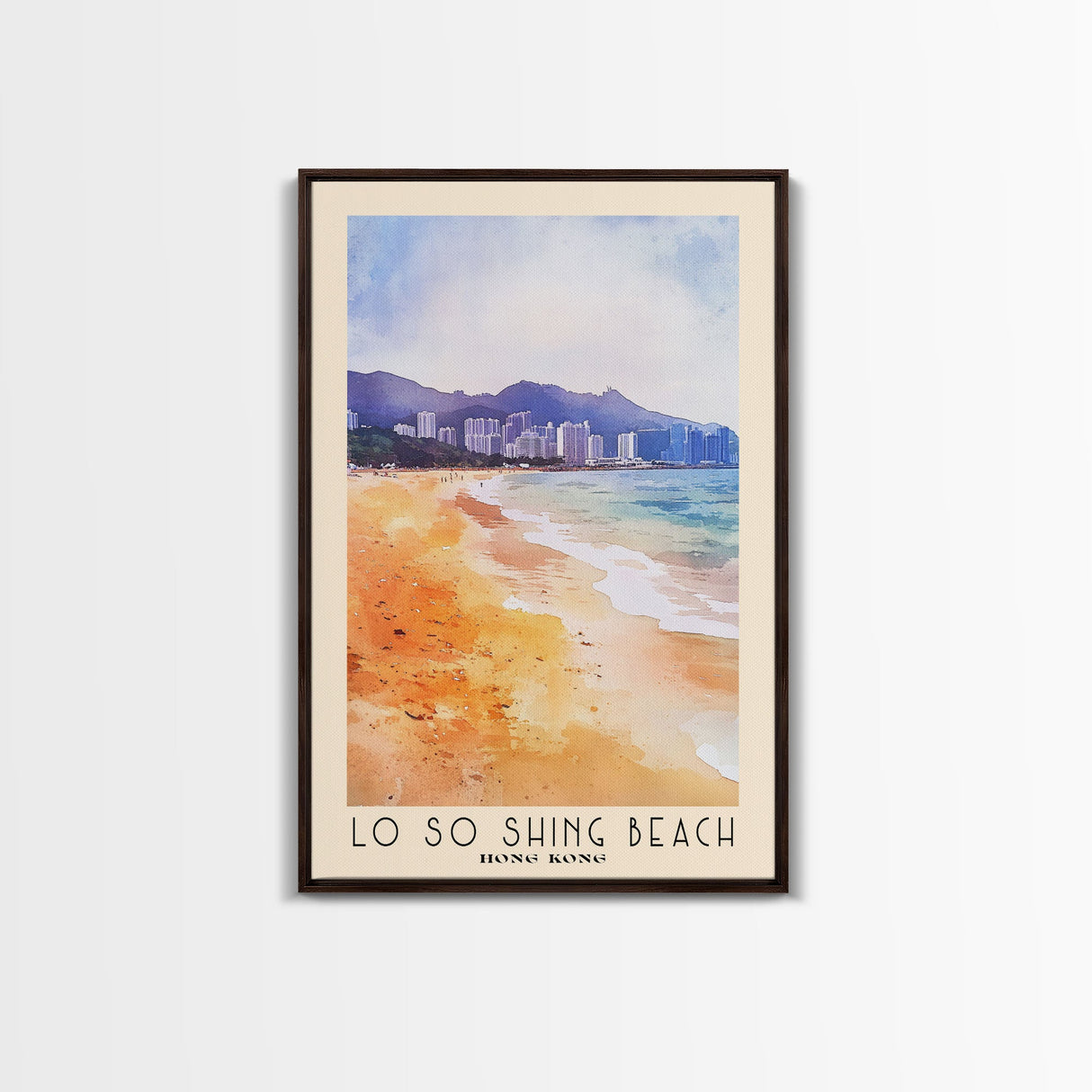 Lo So Shing Beach, Hong Kong Watercolor Beach Print, Vacation Gift, Hong Kong Wall Art, Framed Canvas Print, Framed Beach Painting