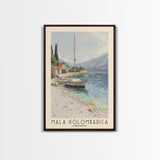 Mala Kolombarica, Croatia Watercolor Beach Print, Vacation Gift, Croatia Wall Art, Framed Canvas Print, Framed Beach Painting