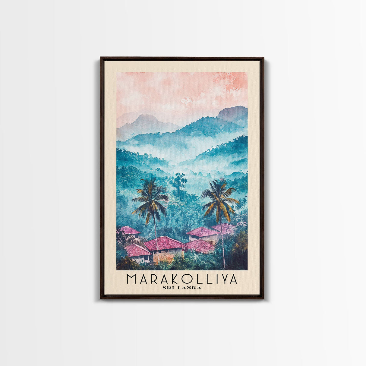 Marakolliya, Sri Lanka Watercolor Beach Print, Vacation Gift, Sri Lanka Wall Art, Framed Canvas Print, Framed Beach Painting