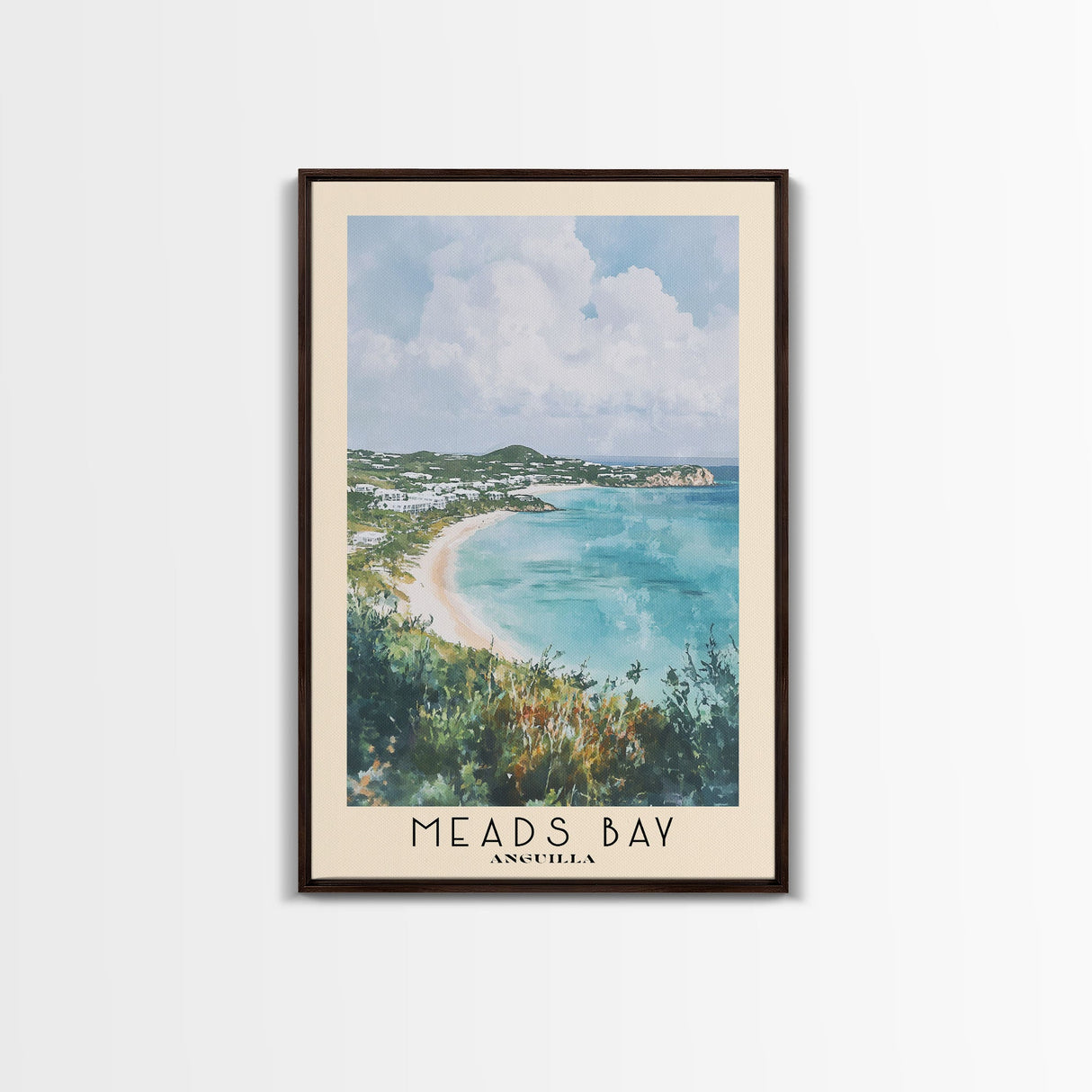 Meads Bay, Anguilla Watercolor Print, Vacation Gift, Anguilla Wall Art, Beach Painting, Beach Decor, Large Wall Art, Wood Frame Art