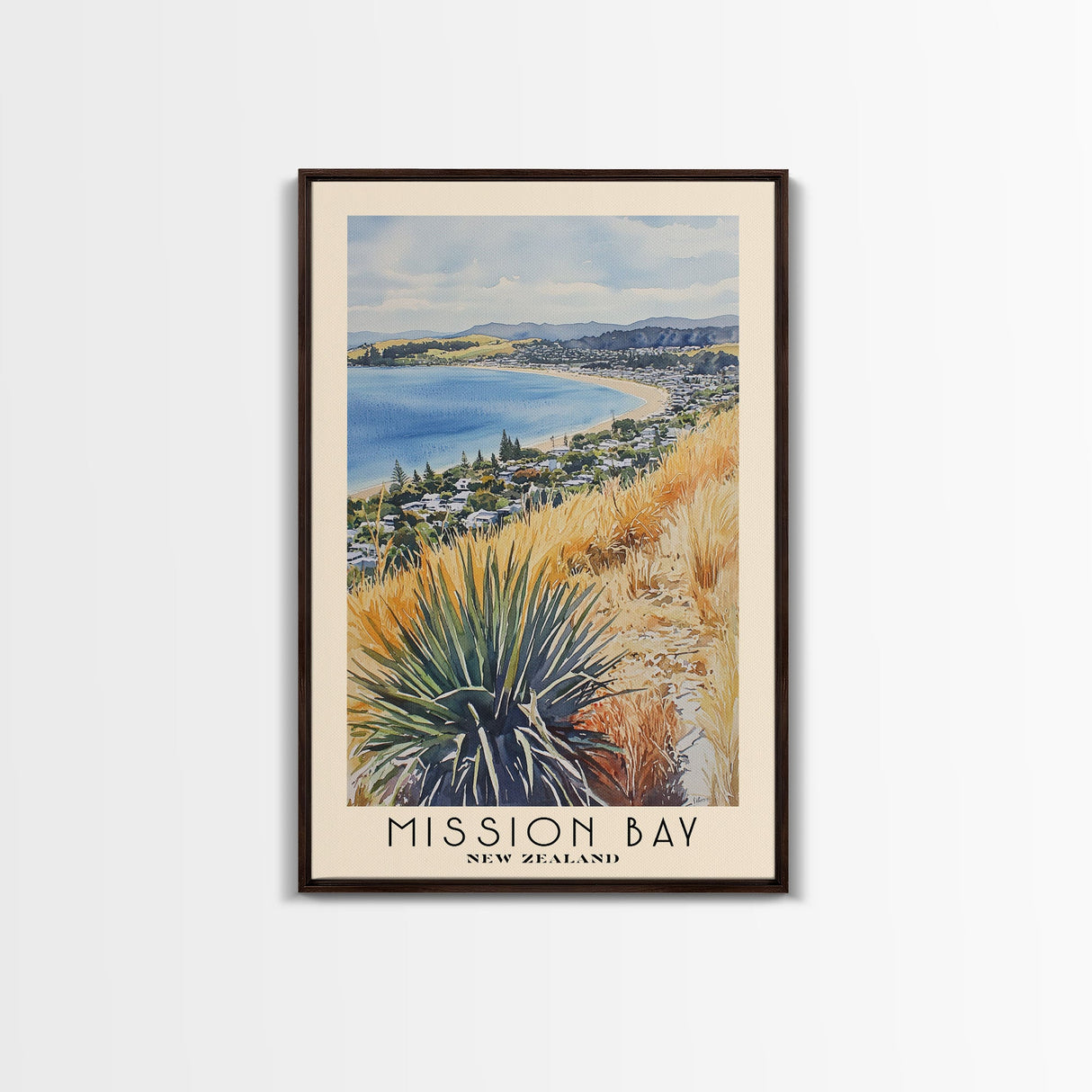 Mission Bay, New Zealand Watercolor Beach Print, Vacation Gift, New Zealand Wall Art, Beach Painting, Beach Decor, Beach Painting