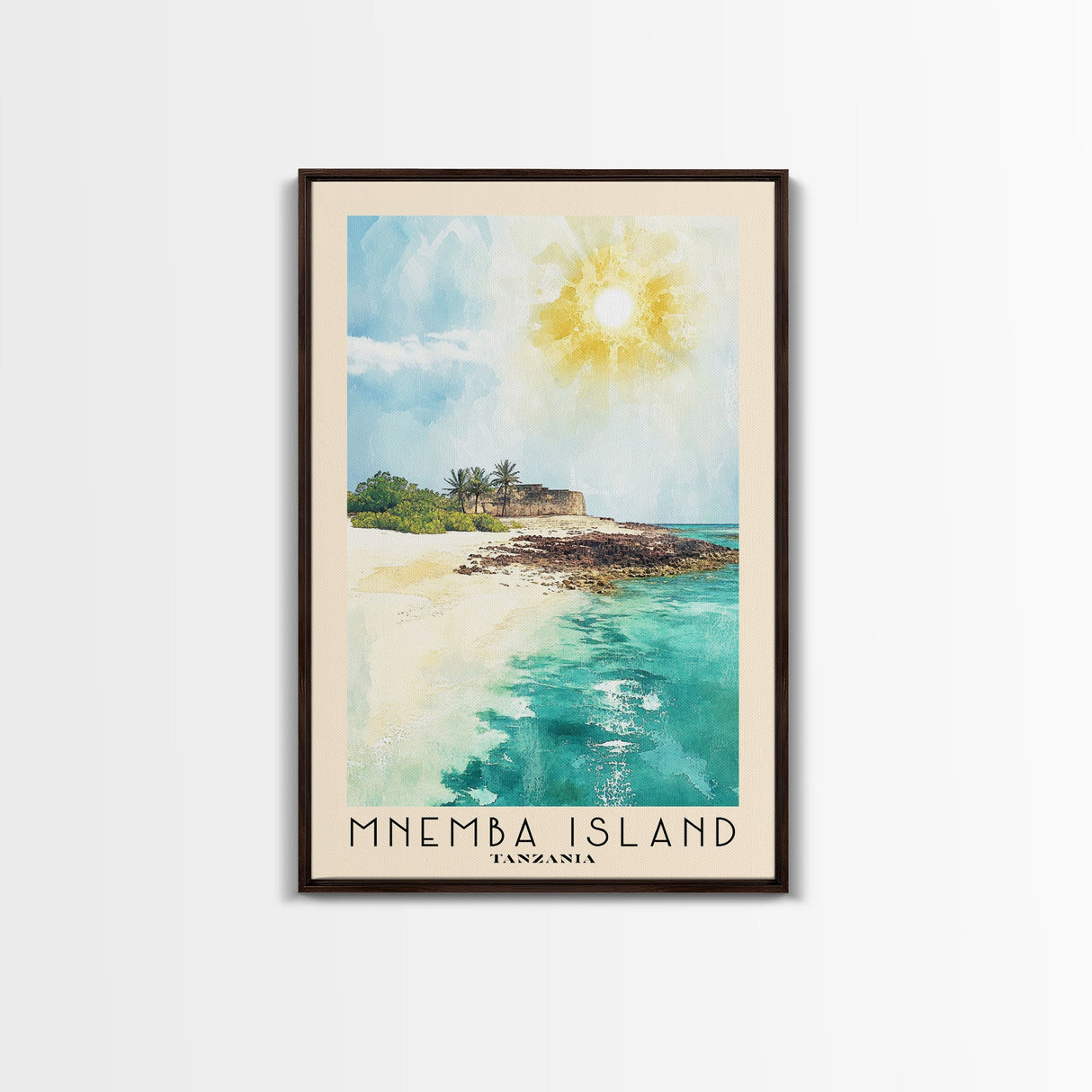 Mnemba Island, Tanzania Watercolor Beach Print, Vacation Gift, Tanzania Wall Art, Framed Canvas Print, Framed Beach Painting