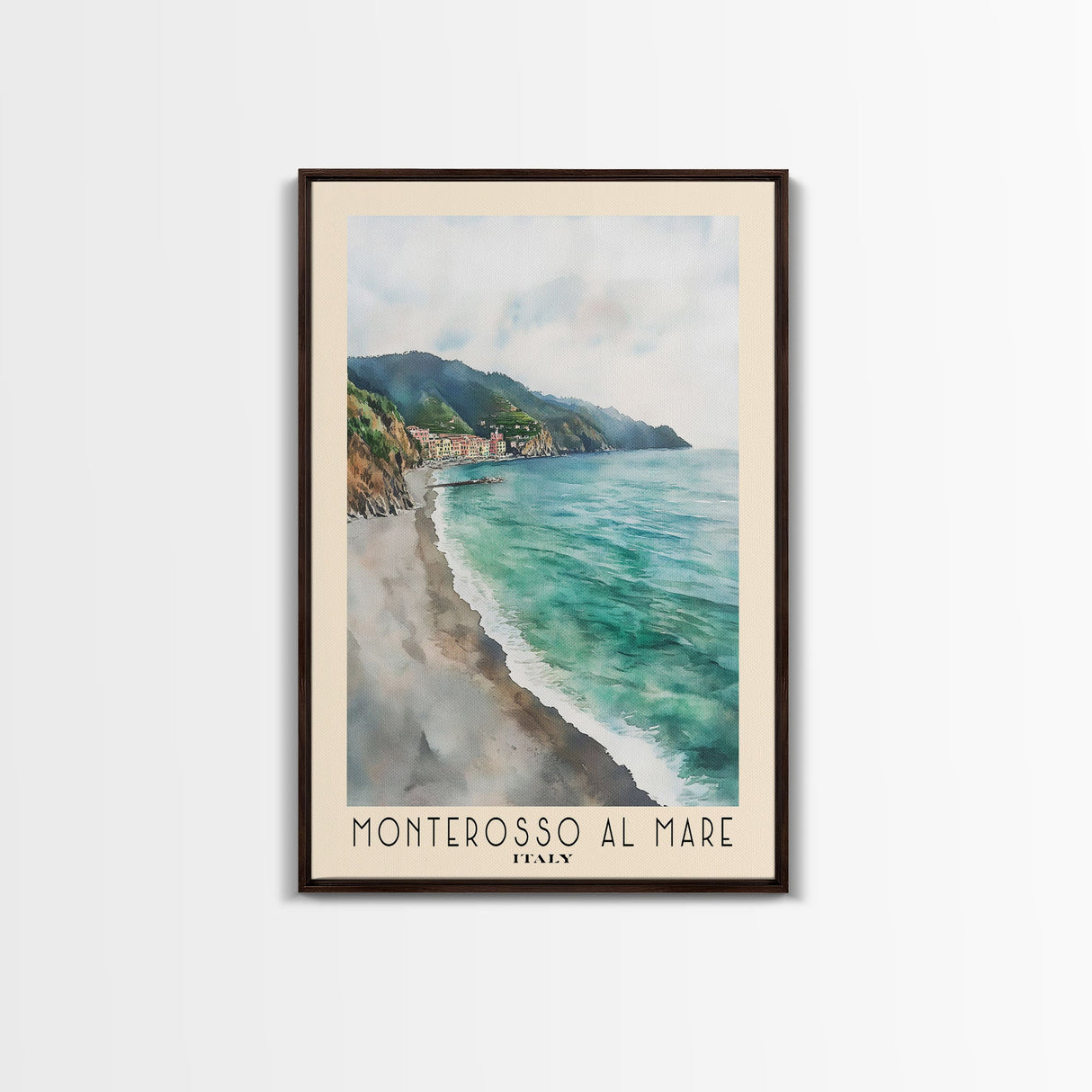 Monterosso al Mare, Italy Watercolor Print, Vacation Gift, Italy Wall Art, Beach Painting, Beach Decor, Large Wall Art, Wood Frame Art