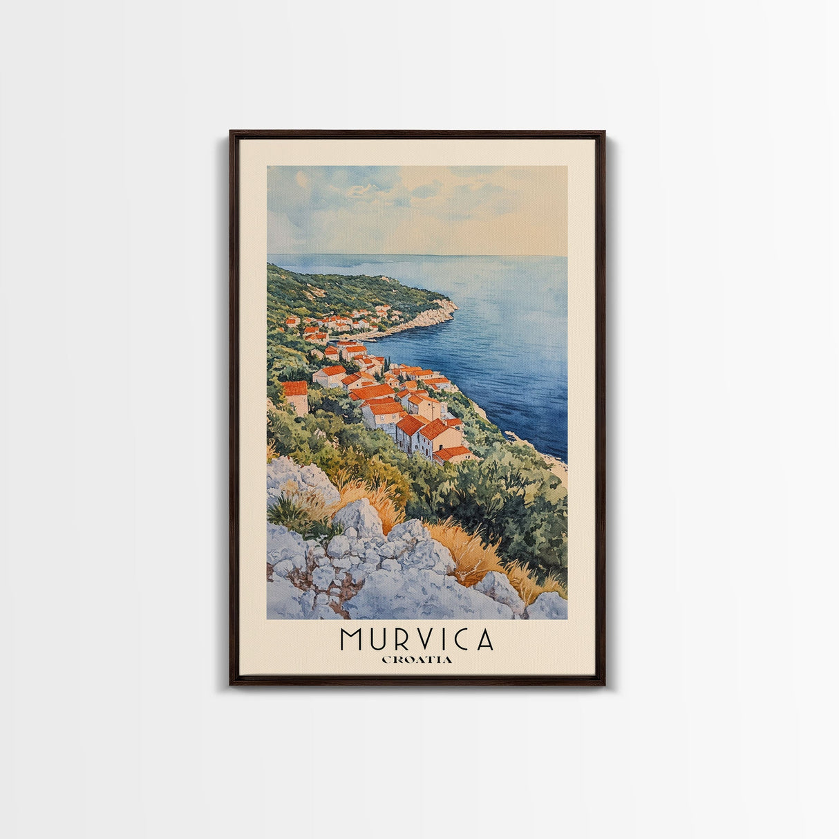 Murvica, Croatia Watercolor Print, Vacation Gift, Croatia Wall Art, Beach Painting, Beach Decor, Large Wall Art, Wood Frame Art