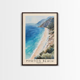 Myrtos Beach, Greece Watercolor Print, Vacation Gift, Greece Wall Art, Beach Painting, Beach Decor, Large Wall Art, Wood Frame Art