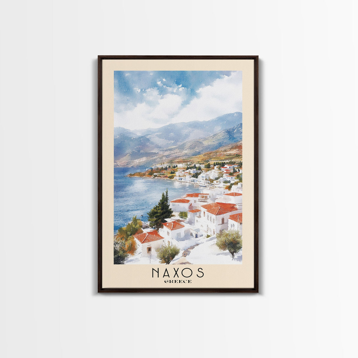 Naxos, Greece Watercolor Beach Print, Vacation Gift, Greece Wall Art, Framed Canvas Print, Framed Beach Painting