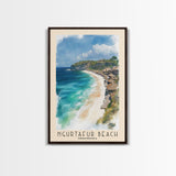 Ngurtafur Beach, Indonesia Watercolor Beach Print, Vacation Gift, Indonesia Wall Art, Framed Canvas Print, Framed Beach Painting