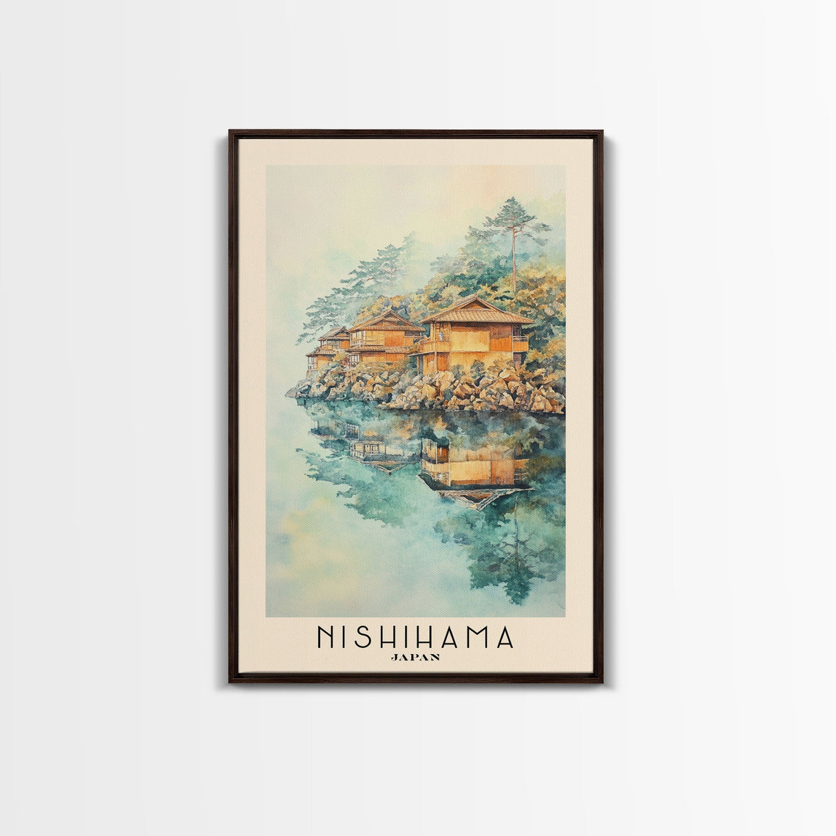 Nishihama, Japan Watercolor Beach Print, Vacation Gift, Japan Wall Art, Framed Canvas Print, Framed Beach Painting