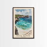 Nusa Penida, Indonesia Watercolor Beach Print, Vacation Gift, Indonesia Wall Art, Framed Canvas Print, Framed Beach Painting