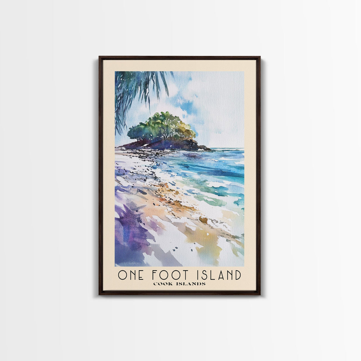 One Foot Island, Cook Islands Watercolor Beach Print, Vacation Gift, Cook Islands Wall Art, Framed Canvas Print, Framed Beach Painting