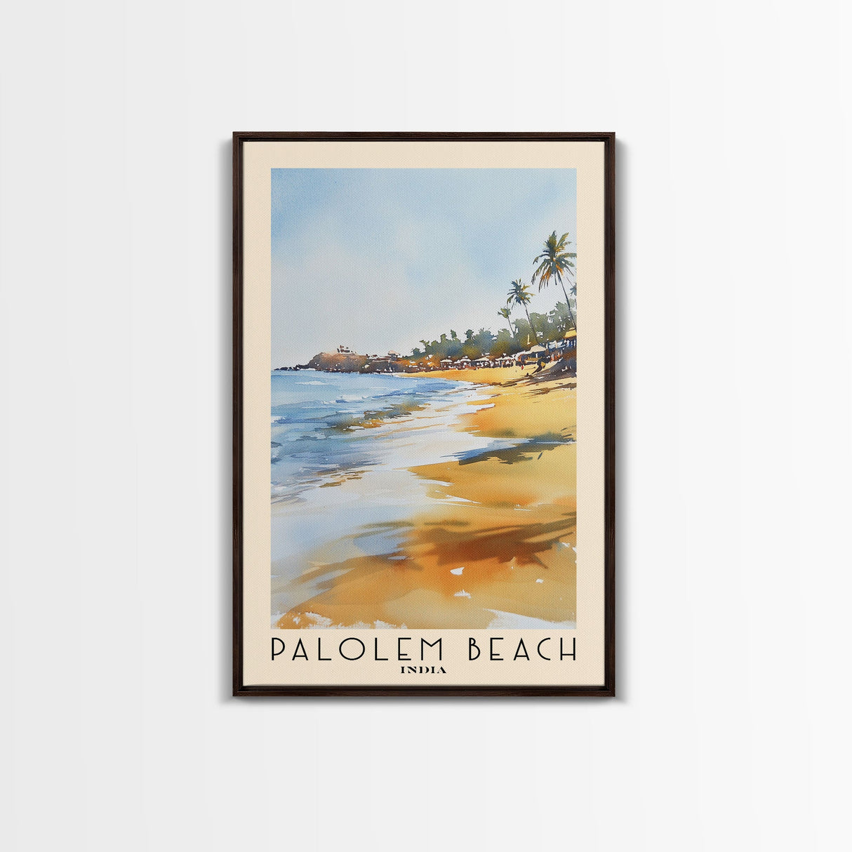 Palolem Beach, India Watercolor Beach Print, Vacation Gift, India Wall Art, Framed Canvas Print, Framed Beach Painting